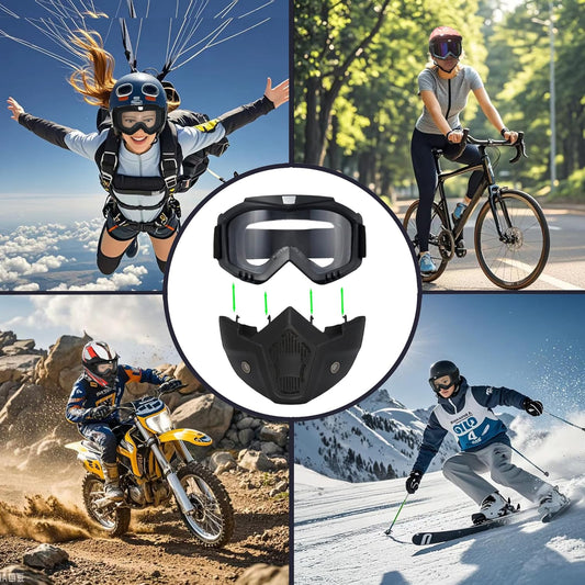Motorcycle Riding Goggles With Detachable Face Mask